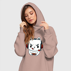 Женское худи-платье Кот игроман The cat is a gambler, цвет: пыльно-розовый — фото 2