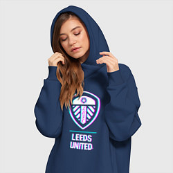 Женское худи-платье Leeds United FC в стиле Glitch, цвет: тёмно-синий — фото 2