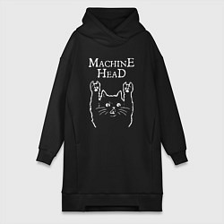 Женское худи-платье Machine Head Рок кот, цвет: черный
