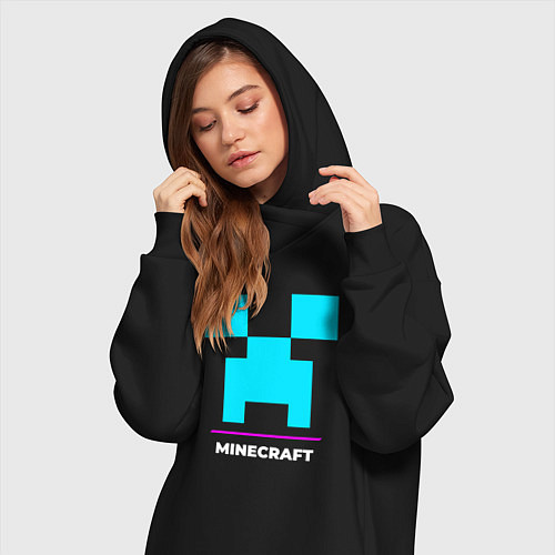 Женская толстовка-платье Символ Minecraft в неоновых цветах / Черный – фото 3