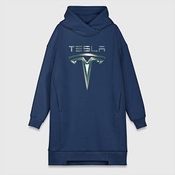 Женская толстовка-платье Tesla Logo Тесла Логотип Карбон