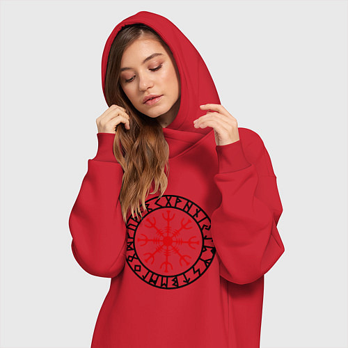 Женская толстовка-платье Руна Aegishjalmur (Шлем ужаса) / Красный – фото 3
