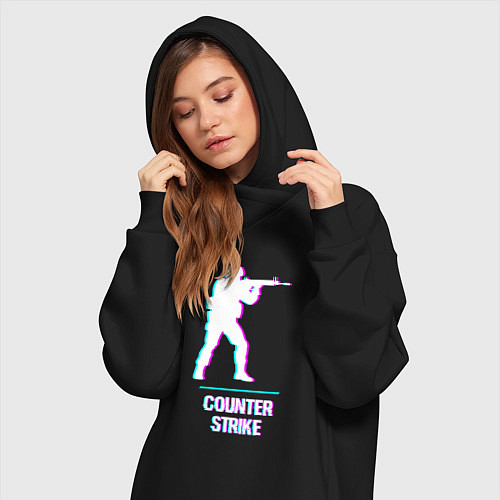 Женская толстовка-платье Counter Strike в стиле Glitch - Баги Графики / Черный – фото 3