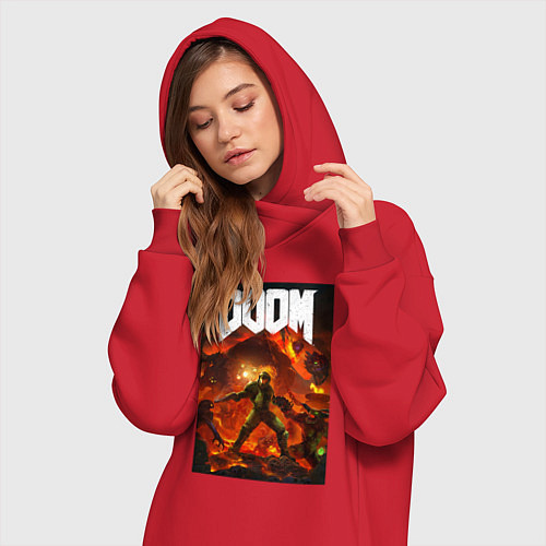 Женская толстовка-платье Doom slayer - hell / Красный – фото 3