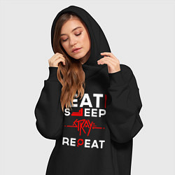 Женское худи-платье Надпись Eat Sleep Stray Repeat, цвет: черный — фото 2