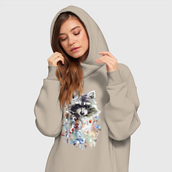 Женское худи-платье Мордочка енота - акварель, цвет: миндальный — фото 2