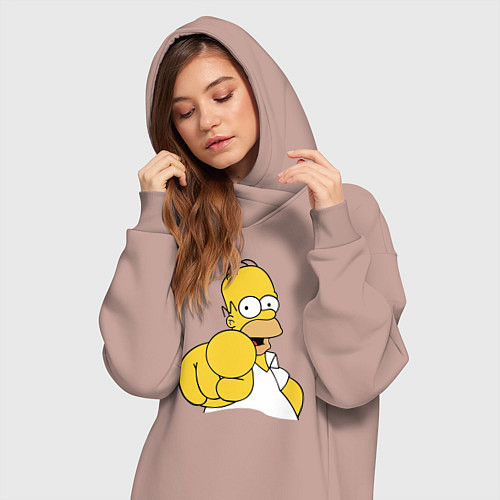 Женская толстовка-платье Гомер Симпсон указывает пальцем / Пыльно-розовый – фото 3
