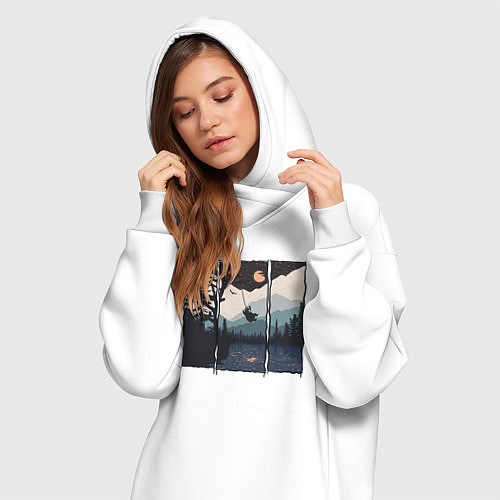 Женская толстовка-платье Оранжевая луна и тарзанка / Белый – фото 3