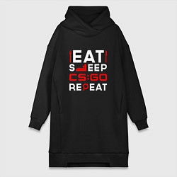 Женское худи-платье Надпись eat sleep Counter Strike repeat, цвет: черный