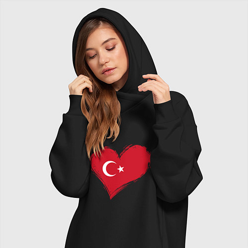 Женская толстовка-платье Сердце - Турция / Черный – фото 3
