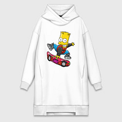 Женское худи-платье Барт Симпсон - крутой скейтбордист, цвет: белый