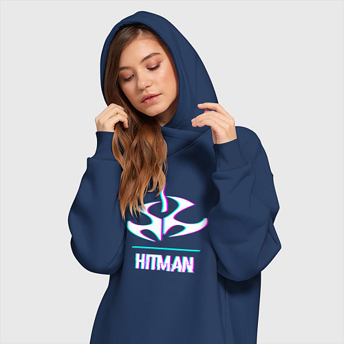 Женская толстовка-платье Hitman в стиле glitch и баги графики / Тёмно-синий – фото 3