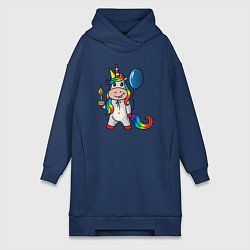 Женская толстовка-платье Праздничный единорог с тортиком