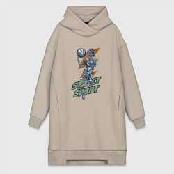 Женское худи-платье Скелет играет в стритбол, цвет: миндальный