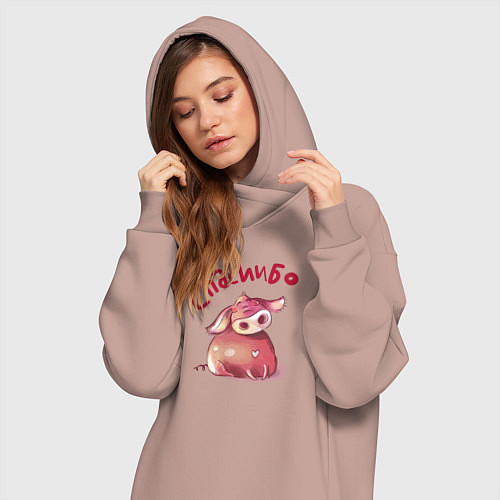 Женская толстовка-платье Свинка - спасиибо / Пыльно-розовый – фото 3
