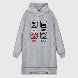 Женское худи-платье Eat - sleep - Fallout - repeat, цвет: меланж