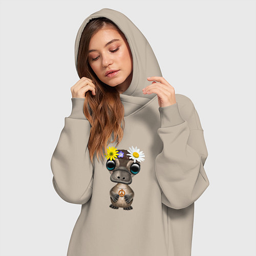 Женская толстовка-платье Мир - Утконос / Миндальный – фото 3