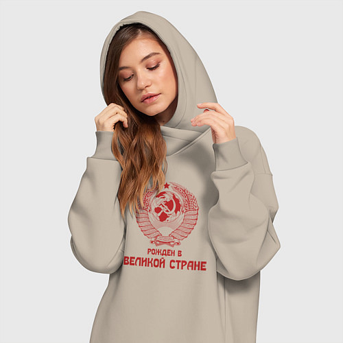 Женская толстовка-платье Рожден в великой Стране / Миндальный – фото 3