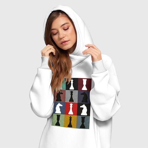Женская толстовка-платье Шахматные фигуры на цветном фоне / Белый – фото 3