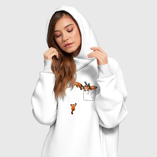 Женская толстовка-платье Красные панды в кармане / Белый – фото 3