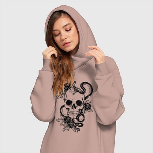 Женская толстовка-платье Калавера - мексиканский символ Дня мертвых / Пыльно-розовый – фото 3