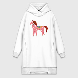 Женское худи-платье Красочная лошадка, цвет: белый