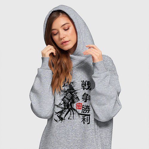 Женская толстовка-платье Самурай с мечом в шлеме / Меланж – фото 3