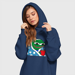 Женское худи-платье Frog Pepe мем, цвет: тёмно-синий — фото 2