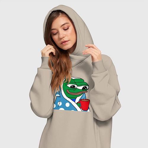 Женская толстовка-платье Frog Pepe мем / Миндальный – фото 3