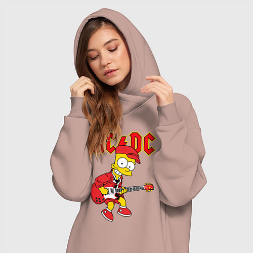 Женская толстовка-платье AC DC Барт Симпсон / Пыльно-розовый – фото 3