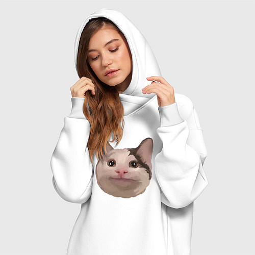 Женская толстовка-платье Polite cat meme / Белый – фото 3