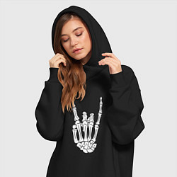 Женское худи-платье Рука скелета - рок, цвет: черный — фото 2
