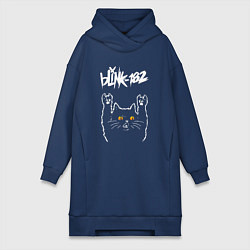 Женское худи-платье Blink 182 rock cat, цвет: тёмно-синий