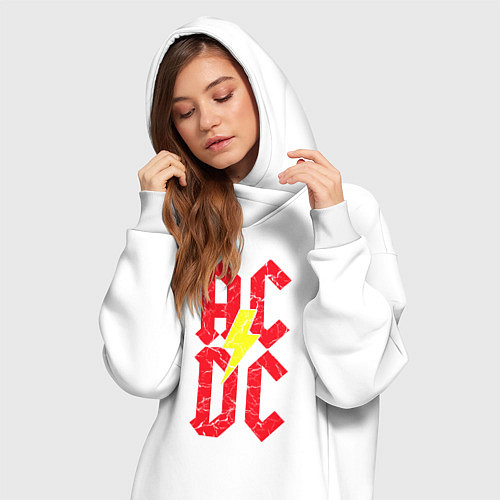 Женская толстовка-платье AC DC logo / Белый – фото 3