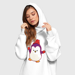 Женское худи-платье Пингвин в шапке, цвет: белый — фото 2