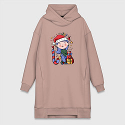 Женская толстовка-платье Девочка с подарками на Новый год