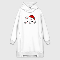 Женское худи-платье Кошачья мордочка - Новогодняя, цвет: белый