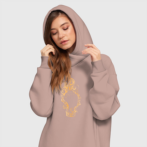 Женская толстовка-платье Кулак, поднятый вверх внутри золотого пламени / Пыльно-розовый – фото 3