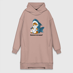 Женская толстовка-платье Грустный котёнок в костюме акулы