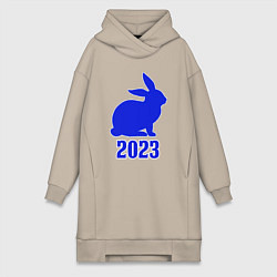 Женское худи-платье 2023 силуэт кролика синий, цвет: миндальный