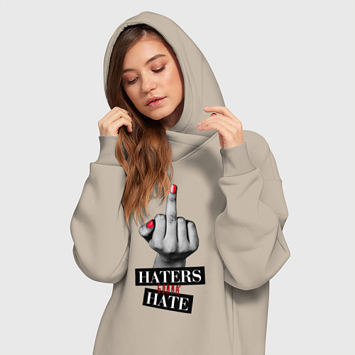 Женская толстовка-платье Haters gonna hate / Миндальный – фото 3