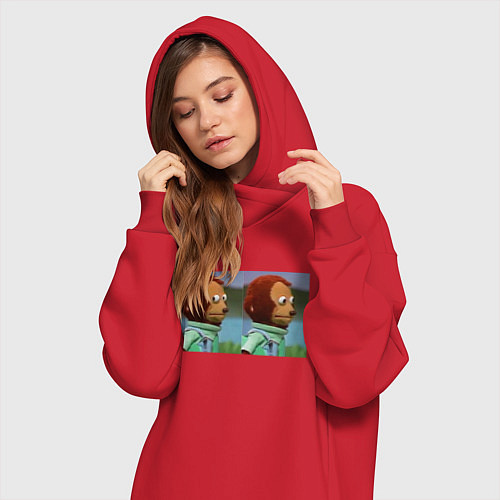 Женская толстовка-платье Мем с обезьяной / Красный – фото 3