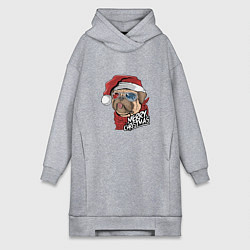 Женское худи-платье Pug merry christmas, цвет: меланж