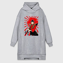 Женская толстовка-платье Самурай с мечом на фоне флага