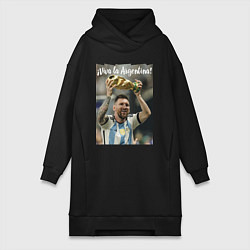 Женское худи-платье Lionel Messi - world champion - Argentina, цвет: черный