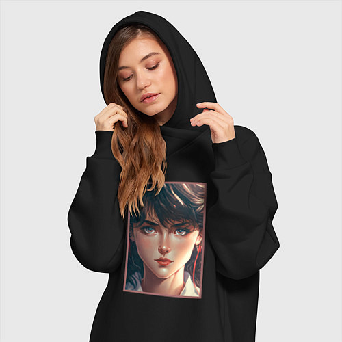 Женская толстовка-платье Блеск в глазах сильнее блеска на губах - аниме дев / Черный – фото 3