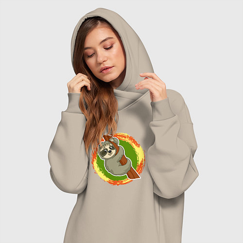 Женская толстовка-платье Мультяшный ленивец / Миндальный – фото 3