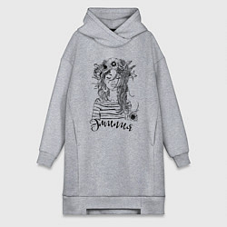 Женское худи-платье Эмилия в венке из летних цветов, цвет: меланж