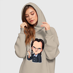 Женское худи-платье Уэнсдэй показывает средний палец, цвет: миндальный — фото 2