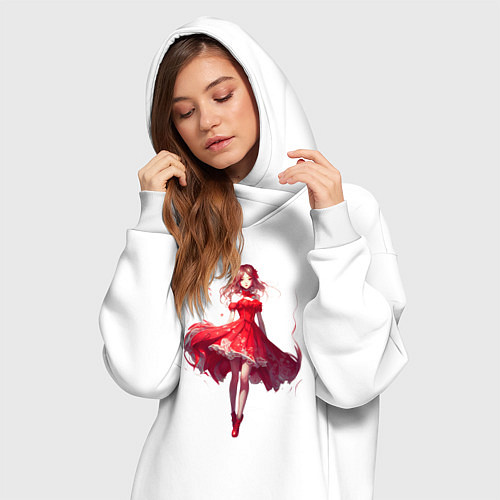 Женская толстовка-платье Аниме девушка в красном платье / Белый – фото 3